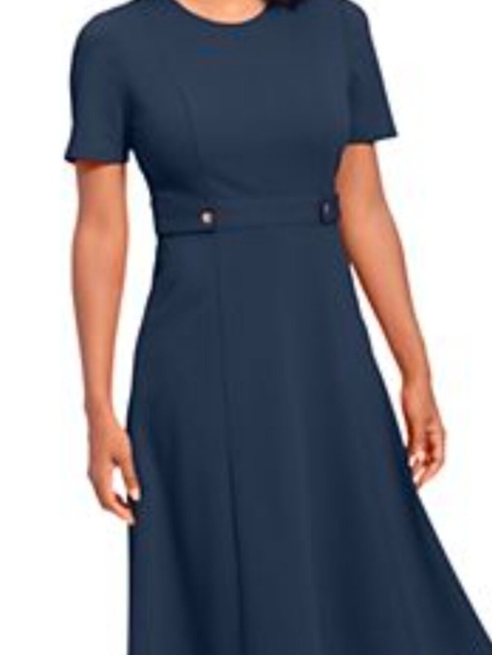 London Times Navy Short-Sleeve Midi A-Line Dress